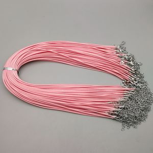 Atacado 2mm rosa cor vermelho cera cordão de couro moda colar 45cm fecho de lagosta corda cadeia de jóias acessórios 100 pçs / lote