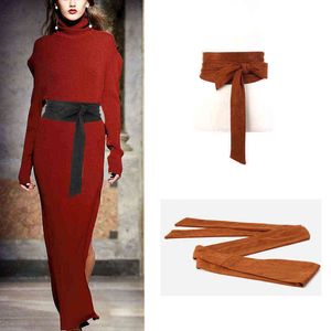 Soft Wide Belt for Women Suede Waist Seal Flannelette Tie Sweater Dress Coat Windbreaker Decorative Knot Girdle G220301