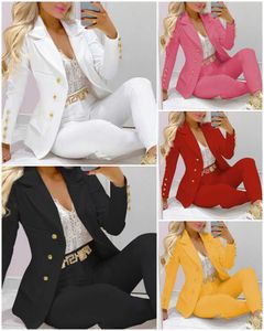 Ninimour Autumn Women 2 Pieces Plain Blazer Coat & Pants Suit Sets Femme Solid Formal Jacket Trousers Office Lady Outfits 210930