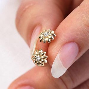 Stud Huitan Gold Color Flower Earrings With Single Round Cubic Zirconia Statement For Women Jewelry Wholesale Bulk