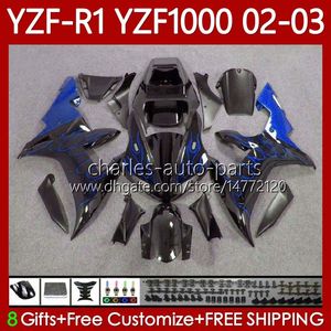 Motorradverkleidungen für Yamaha YZF R 1 1000 CC YZF-R1 YZFR1 02 03 00 01 Körper 90No.81 YZF1000 YZF R1 1000CC 2002 2003 2000 2001 YZF-1000 2000-2003 OEM-Karosserie mit blauen Flammen