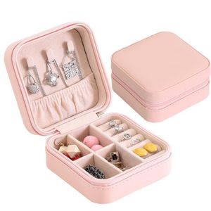 Smycken Box Portable Travel Storage Boxes Organizer PU Läder Skärm Förvaringar Case Halsband Örhängen Ring Smycken Hållare Presentfodral SN2524