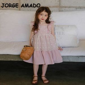 Korean Style Summer Teenagers Girls Dress Fake Two Lace Sling Princess Dresses Children Cute Kids Clothes E703 210610