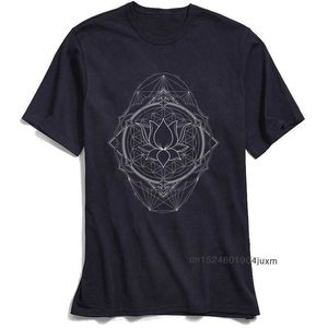 Koszulka Lotus of Life Męska Święta Geometria T Shirt Prezent Tees Crew Neck Czystej bawełny Tshirt Krótki rękaw Topy Moda 210629