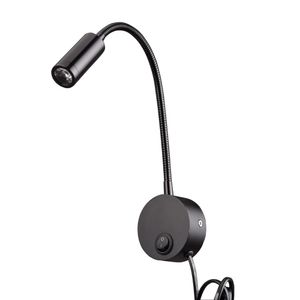 TOPOCH Sovrum Vägglampa med plugg i sladdlampor Slå på / av Matt Black / Silvery LED 3W AC100-240V Fokusera lins för arbetsstudievisning