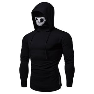 Hoodies de manga comprida com esqueleto impressão máscara preta elasticidade cinza casaco moto motocicler estilo legal moletom homens hoodies 201114