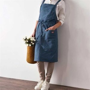 Üniforma Lady Elbise Denim Önlük Kadın Pamuk Kumaş Bahçe Mutfak Pişirme Pişirme Önlükleri Ev Temizleme Aksesuarları 211222