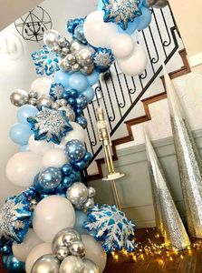 104 pcs balões de floco de neve Garland Kit de arco de gelo Rainha de neve balão para aniversário congelado Decoração de festa de casamento 210626