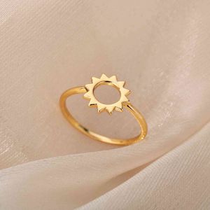 Minimalist Hollow Geometrik Güneş Yüzükleri Kadınlar Için Paslanmaz Çelik Altın Yüzük Estetik Düğün Çift Yüzükler BOHO Takı Hediye Bague G1125