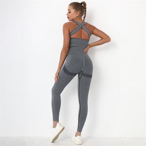 Sexy beauty back Yoga Tight-fitting Fitness Suit Women Sports Running junpsuit Workout Sets sport jumpsuit 210802