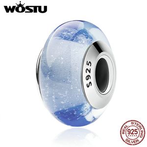 WOSTU 925スターリングシルバーシンダレラの青い色ムラノガラスビーズフィットオリジナルWSTチャームブレスレットジュエリーCQZ024 Q0531