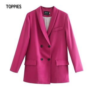 Toppies Spring Womens Blazer костюм двубортный куртка пальто сплошного цвета офисные дамы формальный костюм 211101