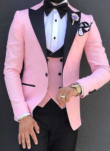 Abiti da uomo rosa 3 pezzi Slim Fit Casual Business Groomsmen Smoking con risvolto champagne verde per matrimonio formale (giacca + pantaloni + gilet) X0608