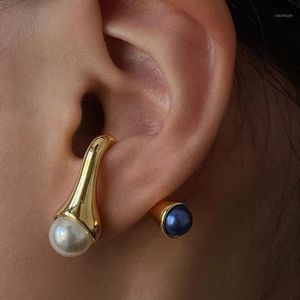 Stadnina SRCOI Dwustronna Waterdrop Faux Pearl Dangle Kolczyki Kobiety Front Back Ear Ball Single Studs Moda Unikalna biżuteria