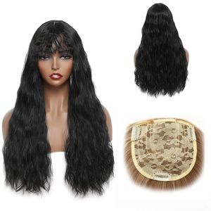 Parrucche sintetiche Beiyufei Hair Posticci con frangia Water Wave Topper India Brown Fibra ad alta temperatura