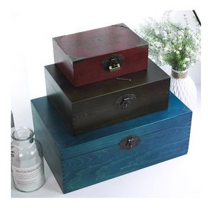 Zakka Vintage Egyptian style wooden jewelry storage box for gift small wood craft organizer Desket decorations packaging 210922