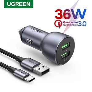 Ugreen 36W QC Quick Charge 3.0 Samsung S10 9 Fast Car Charging for Xiaomi iPhone QC3.0 Mobile Phone USB Charger