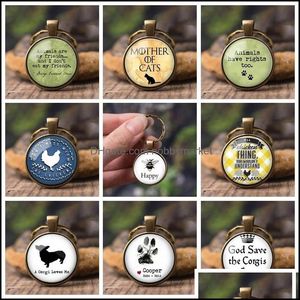 Key Rings Jewelry Cute Animal Printing Chains Dog Cat Claw Paw Footprints Glass Cabochon Pendant Car Ring Creative Gifts For Men Drop Delive