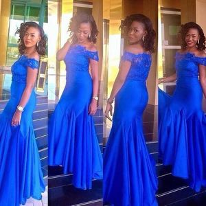 Royal Blue Mermaid Prom Klänningar Av Skulder Sexig Lång Billiga Särskilda tillfällen Klänningar Formell Aftonklänning Plus Storlek Afrikanska Kändisklänningar