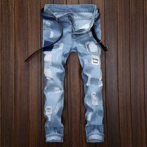 Young Men Casual Stretch Denim Trousers Streetwear Pencil Pants Ripped Skinny Jeans For Men X0621