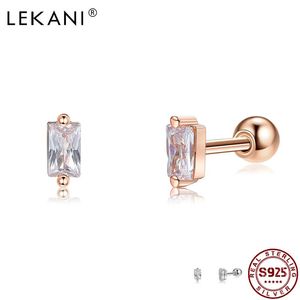 Stud Lekani 925 Sterling Silver Geometry Square örhängen för kvinnor 5A Clear Crystal Zircon Small Earring Charms smyckespresent