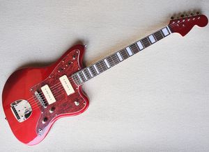 Metal röd elektrisk gitarr med p90 pickup, rosewood fretboard, röd pärla pickguard, som erbjuder anpassad service