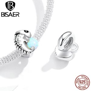 Bisaer 925 Sterling Silver Chameleon Opal Charms Koraliki Zwierząt Fit Diy Bransoletka Naszyjnik Dla Kobiet Piękna Biżuteria HVC254 Q0531