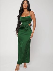 SXY Cut Out Crisscross Backless Satin Dress SHE