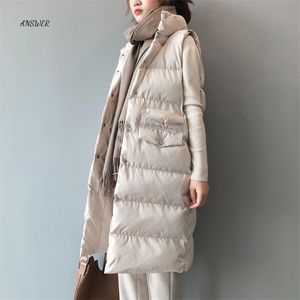 Jesień Zima Kamizelka Bawełniana Kobiety Ladies Casual Waistcoat Kobiet Bez Rękawów Długa Kamizelka Kurtka Szczupła Fit Ciepła Puffer Płaszcz 211008