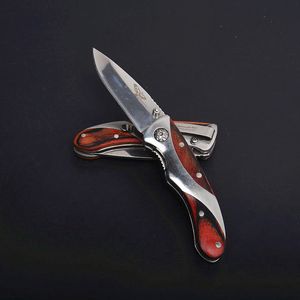 Promotion Pocket Folding Kniv 5CR15MOV Spegel Polsk Drop Point Blade Wood + Stålhandtag EDC Tactical Knives