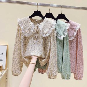 Print Shirts Womens Corduroy Blouses And Tops Loose Long Sleeve Casual Female Clothes Outwear White Blue Pink Autumn s 210604