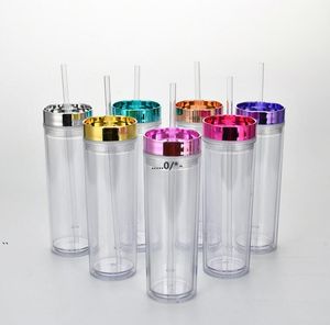 NEWSkinny Cup Double Wall Plastic Tumbler Portable Easy to Take with Electroplating Lid and Straw 16oz SEA SHIPPING EWC7061