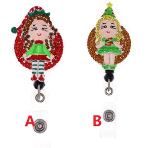 Portachiavi stile più nuovo Porta badge retrattile con strass per ragazza di Natale per accessori per nome infermiera Bobina porta badge con clip a coccodrillo