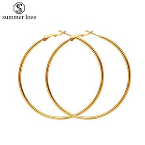 Hoop & Huggie 2021 Big Earrings Trendy Stainless Steel Real Fashion Jewelry Gift Round Large Size For Women Wholesale