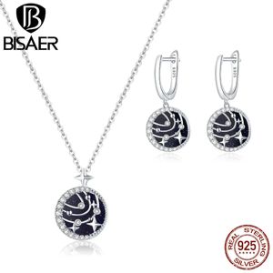 Bisaer 925 Brilliant Galaxy Lång halsband Stud Örhängen Kvinnor Sterling Silver Smycken Sets