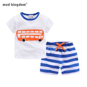 Mudkingdom Sommer Kleinkind Junge Outfits Kordelzug Kurze Set Nette Jungen Kleidung Streifen Kinder Kleidung Strand Urlaub 210615