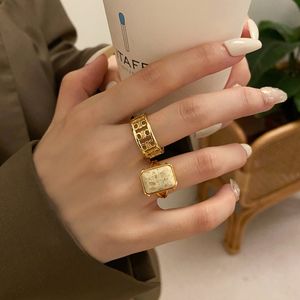 Koreansk stil personlig geometrisk kvadrat ring kvinnors sier marmor öppning smycken cpoh716