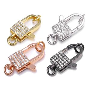 Riversr CZ Micro Pave Lobster Clasps White Pink Yellow Gun Black Lock Shape Connection Spring Buckle DIY Jewelry Making Suppliers