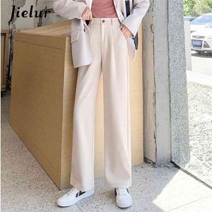 Jielur Korean Style Wide Leg Pants Women's Winter Loose Straight Female High Waist Fashion Black Woolen Trousers M-XXL 210925