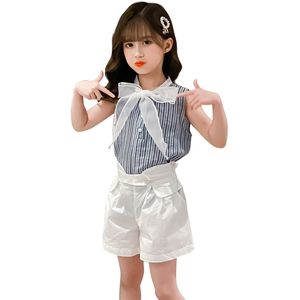 Vestiti per bambini Completi per ragazze a righe Gilet + Set di vestiti corti Estate per bambini in stile casual 210527