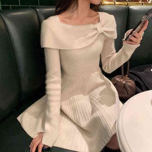 Knit One Piece Dress Korean 2021 Spring Long Sleeve Slim Sweater Dress Women Casual Elegant Office Knit Dress Female Winter Cute G1214