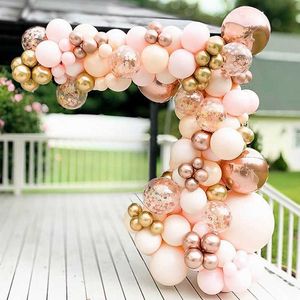 96pcs Morandi Peach Balloon Garland Arch Kit Chrome Rose Gold 4D Ballon for Baby Shower Wedding Birthday Party Decor Globos 210626