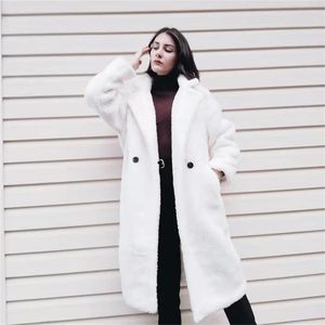 Bbwm outono inverno mulheres bege casaco de pelúcia elegante feminino grosso quente cashmere casaco meninas casuais streetwear 211112