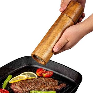 Premium Acacia Wood Pepper Mill Ręczne szlifiery soli Młyny przyprawowe Ceramiczne Szlifowanie Rdzeń BBQ Narzędzia 210712