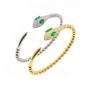 Charm Bracelets 01 Snake Shaped Micro Inlaid Zircon Green Eye Opening Bracelet Atmosphere Exquisite Full Diamond Bead Edge Hand Jewelry