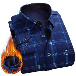 camisa masculina Winter Men's Long Sleeve Plaid Warm Thick Fleece Lining Shirt Soft Casual Flannel Shirt Men Plus Size L-4XL 210527