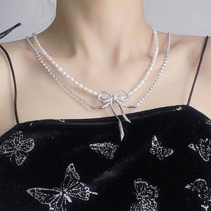 Niche Pearl Bow Necklace Clavicle Chain Sweet Temperament Simple Personality Wild Autumn And Winter Fashion Jewelry Accessories