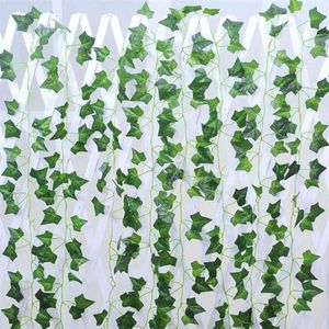 12 pcs vívido hera folhas guirlanda 2.1m janela de parede pendurado trepadeiras creepers desenho cego decoração falsificada videira artificial verde bonsai plantas 210624