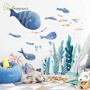 Cartoon Underwater World Adesivo de Parede Oceano Peixe bonito Kids Sala Decoração Adesivos Banheiro Auto-adesivo Decoração de quarto em casa 210310