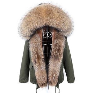 Маамаоконг зимняя одежда натуральная шуба натуральный енот меховой воротник Parkas Faux меховая подкладка короткая куртка женское пальто 21110